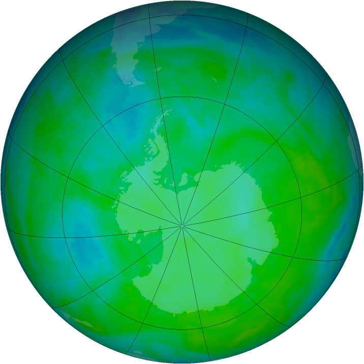 Antarctic ozone map for 30 December 1992